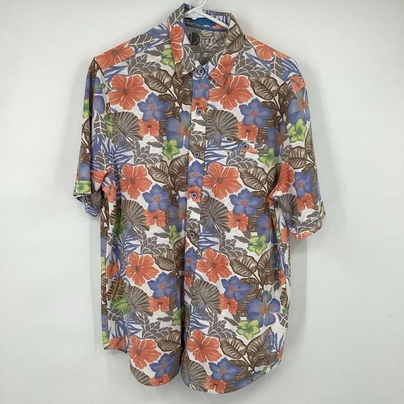 Mens Nicoby Hawaiian short sleeved Full‎ Button Polo floral medium - Picture 1 of 6